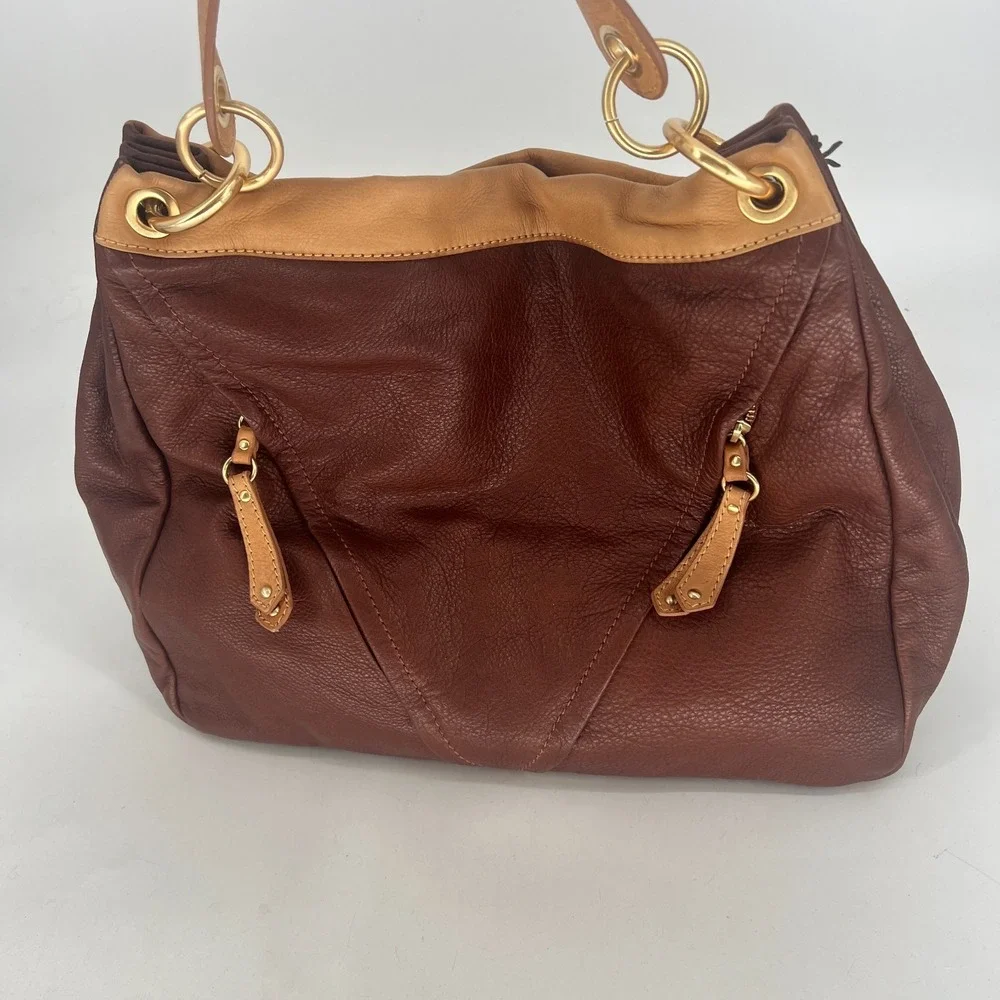 Vtg Isabella Fiore Peace & Love Rafaela Hobo Brown‎ Handbag Leather Y2K Tattoo